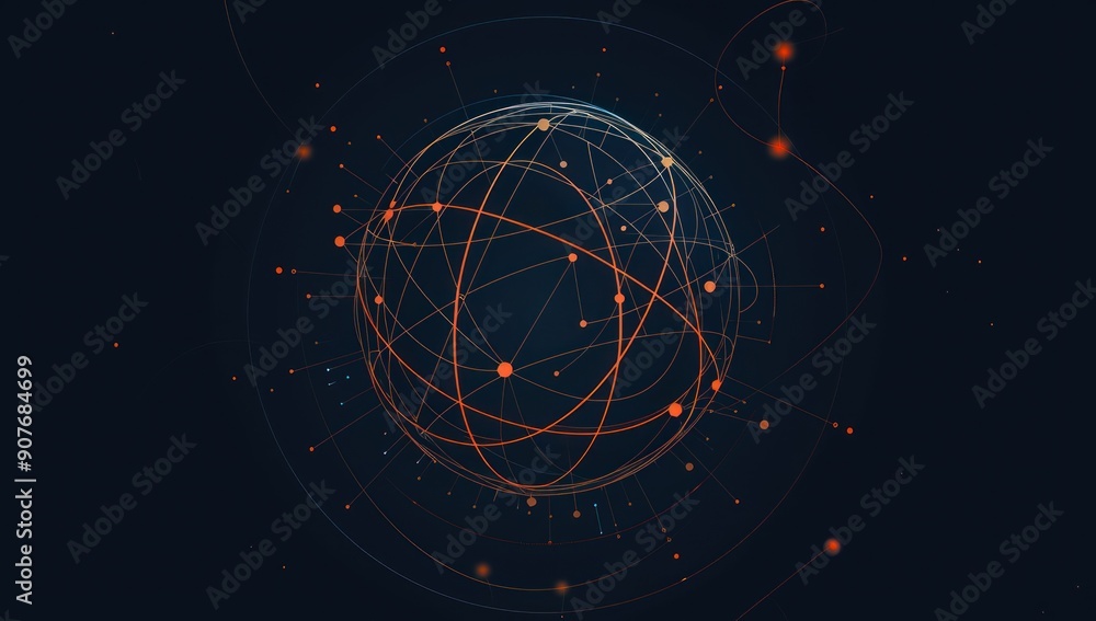 Poster abstract sphere with interconnected lines
