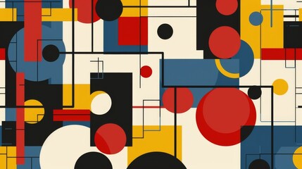 Obraz premium Abstract Bauhaus geometric pattern featuring bold shapes and primary colors. Clean, minimalist design. Vector art
