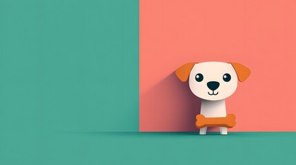 Celebrating National Dog Day - Joyful Dog with Bone and Wagging Tail, Flat Design Illustration with Copy Space for Text