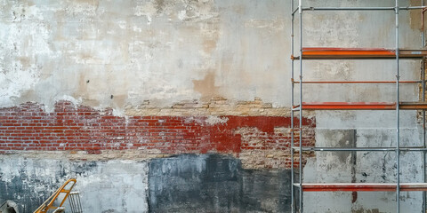 Unfinished Brick wall in progress an unpainted brick wall.