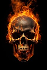 Fototapeta premium Skull fire flame black background.
