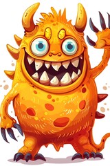 Naklejka premium Smiling monster waving and showing its sharp teeth, cute cartoon, isolated on white background