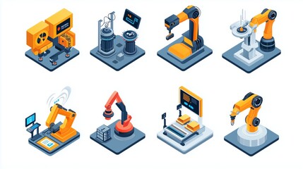 Isometric Icon Set of Industry 4.0 Technologies in Smart Manufacturing Plant