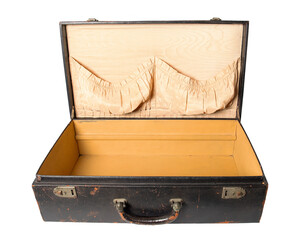 old travel suitcase isolated on white