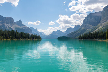 Maligne Lake mountain reflection, Jasper national park, Canada.