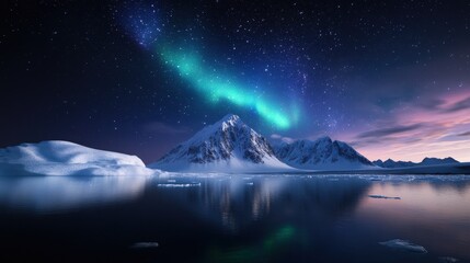 Fototapeta premium Aureole Australis above a frozen bay