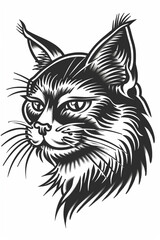 cat head tattoo design, traditional old school style, black tattoo stencil on white background