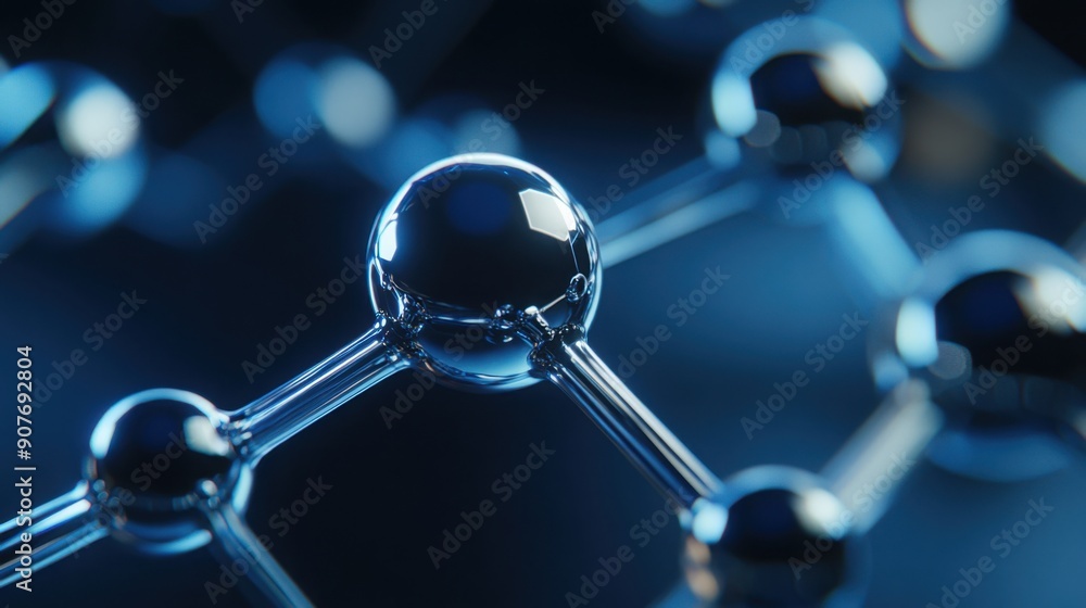 Poster abstract background of abstract carbon molecule structure with two silver ball-shaped molecules conn