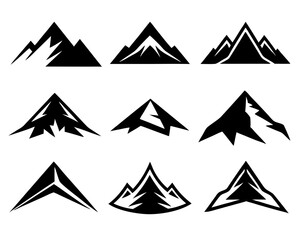 Versatile Mountain Icons: Black and White Travel Illustration Signs & Silhouettes