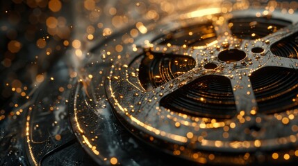 Vintage Film Reel with Glowing Bokeh Lights - Cinematic Concept and Nostalgic Creativity