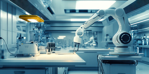 The Robotics Workshop: A pristine white lab with sleek robotic arms and sparkling tools.