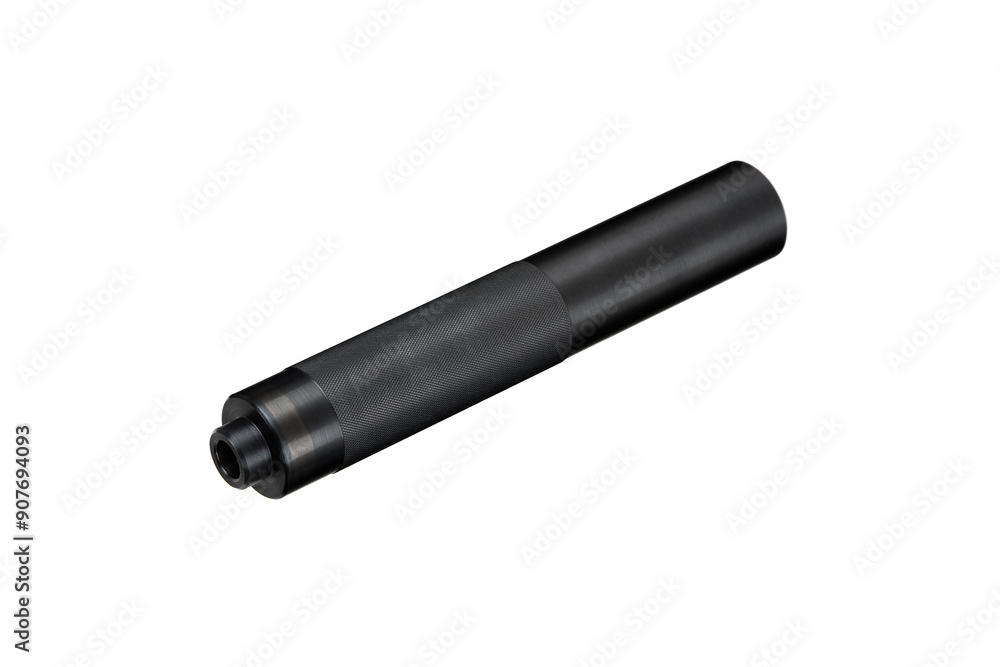 Wall mural black silencer for weapons. suppressor that is at the end of an assault rifle. isolate on a white ba