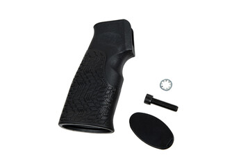 Pistol grip for carbine or rifle. Weapon tuning. Isolate on white back.
