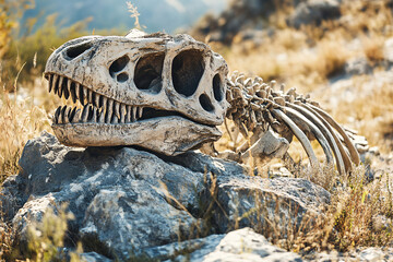 Naklejka premium fossil, skeleton of a dinosaur ,ancient cave in the desert