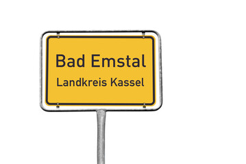 Ortstafel, Bad Emstal, Landkreis Kassel, freigestellt als PNG, (Symbolbild)