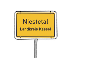 Ortstafel, Niestetal, Landkreis Kassel, freigestellt als PNG, (Symbolbild)