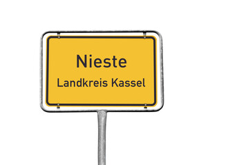 Ortstafel, Nieste, Landkreis Kassel, freigestellt als PNG, (Symbolbild)
