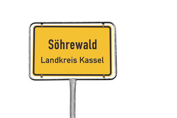 Ortstafel, Söhrewald, Landkreis Kassel, freigestellt als PNG, (Symbolbild)
