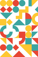 Geometric Bauhaus Background in Mosaic Block Style with Seamless Pattern