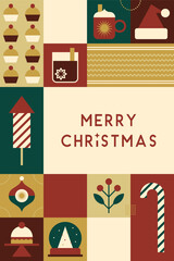 Christmas Geometric Bauhaus Background in Mosaic Block Style with Seamless Pattern for Backdrops