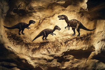 fossil, skeleton of a dinosaur ,ancient cave in the desert