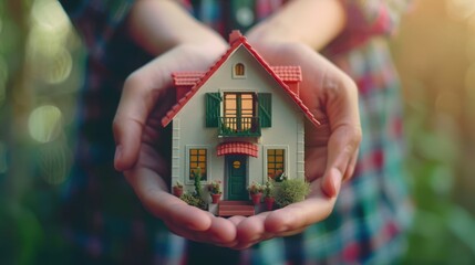 The hands holding miniature house