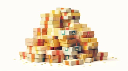 Obraz premium Enormous amounts of cash bills, stacked neatly, representing financial growth and savings, isolated on a white backdrop