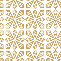 Abstract geometric pattern with stripes, lines. Seamless vector background. White and gold floral ornament. Modern reticulated graphic design.