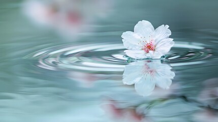 Single Cherry Blossom Petal Floating on Water with Ripples