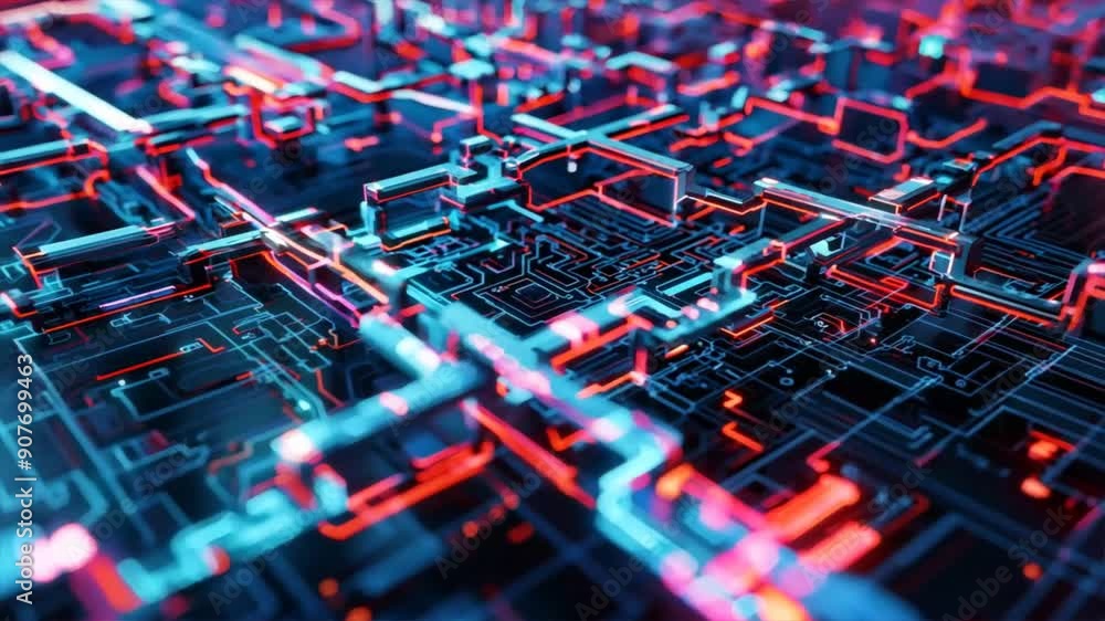 Poster digital blockchain with interconnected blocks.