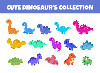 Cute dinosaurs vector illustration set