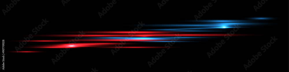 Poster red and blue light beams with flash effect. abstract dynamic realistic vector illustration isolated 