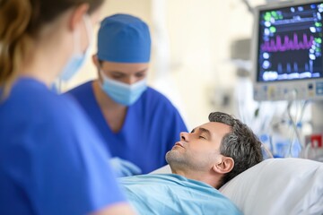 Fototapeta premium Doctors Monitoring Patient in Intensive Care Unit