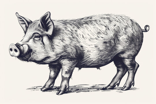 hand drawing pig ink sketch. Engraving style vector illustration
