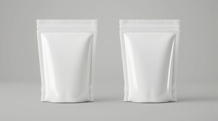 Two Blank Stand-Up Pouches on Gray Background