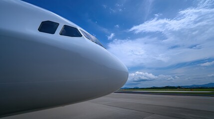 Airplane Cockpit Close-Up Under Blue Sky