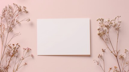 Blank Card with Dried Flowers on Pink