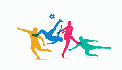 Colorful vector editable soccer or football player poses for any graphic background	