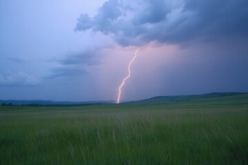 Lightning Bolt Strikes Open Field During Storm