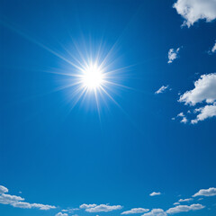 Bright hot sun shining in a clear blue sky