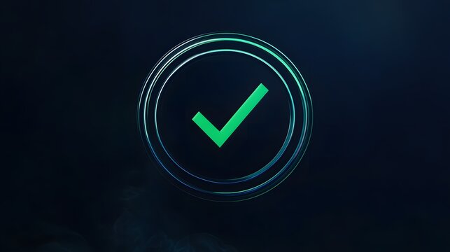 A glowing green check mark in a circle against a dark background.