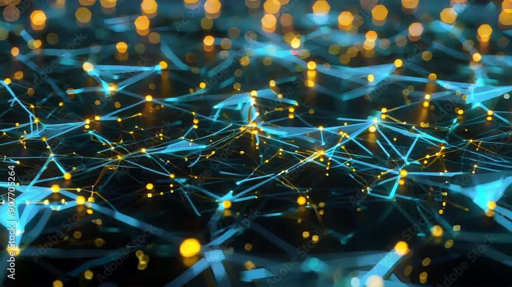 Poster close-up of a glowing digital grid with interconnected nodes