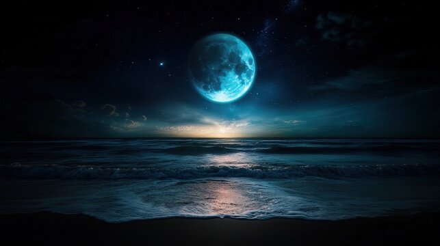 Aurora Australis or Aurora Borealis with a moonlit sky