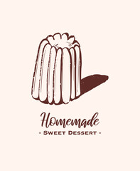 Drawing of pastry products, desserts. Food menu design template, logo. Hand drawn sketch vector illustration.