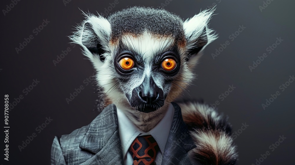 Canvas Prints Lemur monkey dressed in an elegant suit with a nice tie. Fashion portrait of an anthropomorphic animal, shooted in a charismatic human attitude