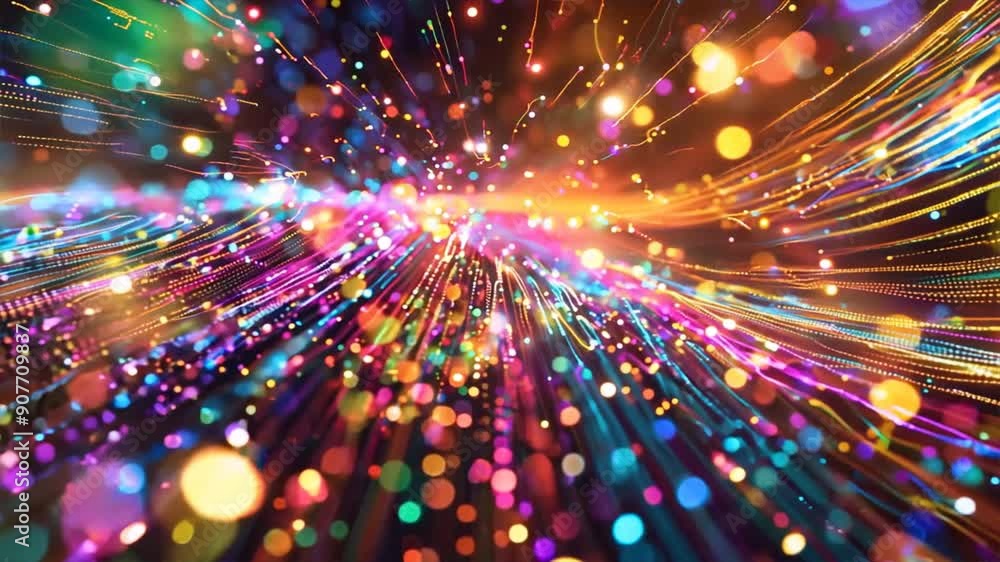 Poster colorful representation of data packets moving through a digital network