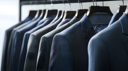 Fototapeta premium A row of suits hanging on hangers, ready for a special occasion.