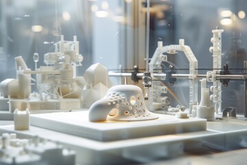 Depiction of Additive Manufacturing 3D Printer Creating a Complex Object in an Industrial Setting
