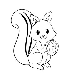 Cute Squirrel Doodle Outline Hand Drawing