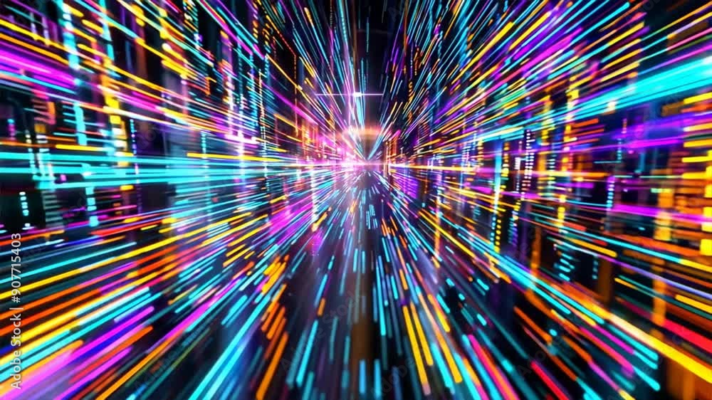 Poster colorful representation of data packets moving through a digital network